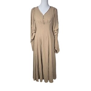 AZUL by Moussy* 2 Long Puff Sleeve V-Neck Maxi Dress Textured Dotted Fabric AsIs